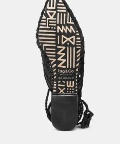 Rag & Co TUTSI Black Handwoven Honeycomb Cotton Tie Up Mule Flats 13 Rag & Co TUTSI Black Handwoven Honeycomb Cotton Tie Up Mule Flats