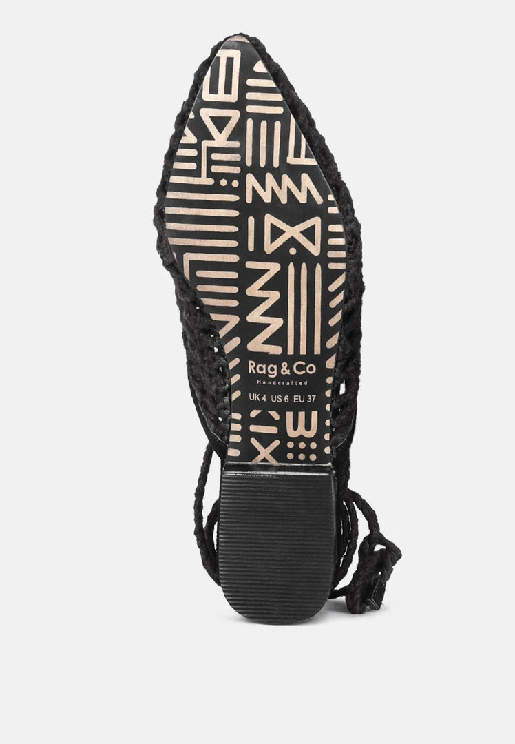 Rag & Co TUTSI Black Handwoven Honeycomb Cotton Tie Up Mule Flats 8 Rag & Co TUTSI Black Handwoven Honeycomb Cotton Tie Up Mule Flats