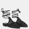 Rag & Co TUTSI Black Handwoven Honeycomb Cotton Tie Up Mule Flats