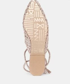 Rag & Co TUTSI Gold Handwoven Honeycomb Cotton Tie Up Mule Flats