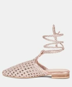 Rag & Co TUTSI Gold Handwoven Honeycomb Cotton Tie Up Mule Flats