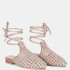 Rag & Co TUTSI Gold Handwoven Honeycomb Cotton Tie Up Mule Flats
