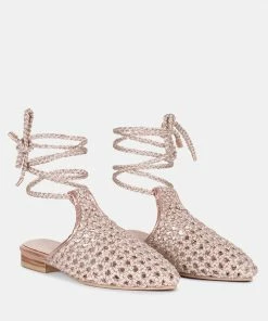 Rag & Co Official Store 2 Rag & Co TUTSI Gold Handwoven Honeycomb Cotton Tie Up Mule Flats
