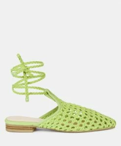 Rag & Co TUTSI Green Handwoven Honeycomb Cotton Tie Up Mule Flats