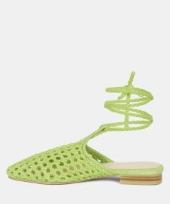 Rag & Co TUTSI Green Handwoven Honeycomb Cotton Tie Up Mule Flats