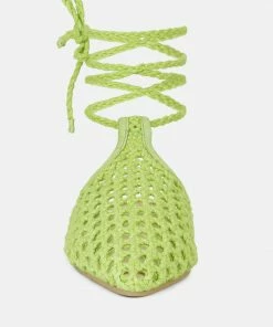 Rag & Co TUTSI Green Handwoven Honeycomb Cotton Tie Up Mule Flats