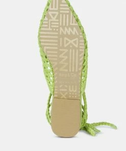 Rag & Co TUTSI Green Handwoven Honeycomb Cotton Tie Up Mule Flats