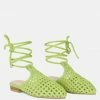 Rag & Co TUTSI Green Handwoven Honeycomb Cotton Tie Up Mule Flats 1 Rag & Co TUTSI Green Handwoven Honeycomb Cotton Tie Up Mule Flats