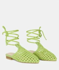Rag & Co TUTSI Green Handwoven Honeycomb Cotton Tie Up Mule Flats