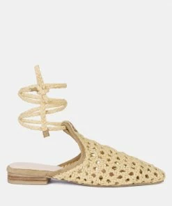 Rag & Co TUTSI Nude Handwoven Honeycomb Cotton Tie Up Mule Flats