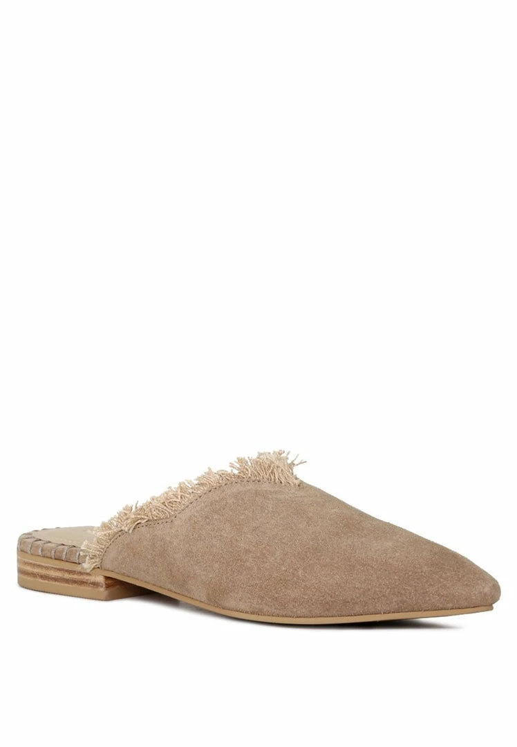 Rag & Co MOLLY Taupe Frayed Leather Mules Flats 3 Rag & Co MOLLY Taupe Frayed Leather Mules Flats