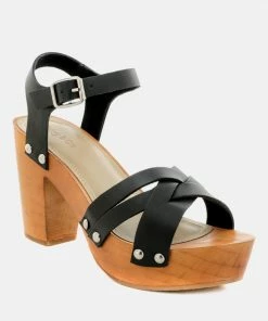 Rag & Co Clogs VELMA Black Ankle Strap Sandal