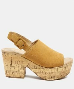 Rag & Co VENDELA Leather Slingback Platform Sandal In Tan