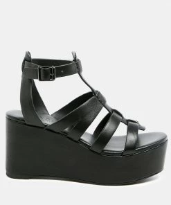 Rag & Co WINDRUSH Cage Wedge Leather Sandal In Black SS'22