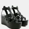 Rag & Co WINDRUSH Cage Wedge Leather Sandal In Black SS'22