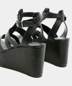 Rag & Co WINDRUSH Cage Wedge Leather Sandal In Black SS'22
