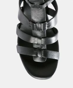 Rag & Co WINDRUSH Cage Wedge Leather Sandal In Black SS'22