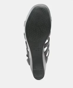 Rag & Co WINDRUSH Cage Wedge Leather Sandal In Black SS'22