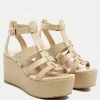 Rag & Co WINDRUSH Cage Wedge Leather Sandal In Nude