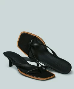 Rag & Co X WINSLET Heeled Thong Sandal In Black Sandals