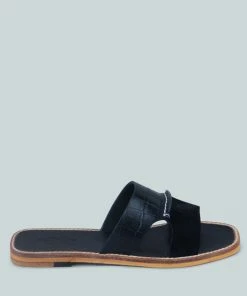 Rag & Co X WOODLEY Slip On Leather Flats In Black