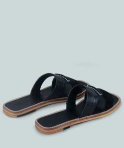 Rag & Co X WOODLEY Slip On Leather Flats In Black