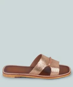 Rag & Co X WOODLEY Slip On Leather Flats In Natural Snake