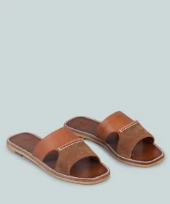 Rag & Co X WOODLEY Slip On Leather Flats In Tan