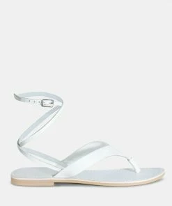 Rag & Co WRAP-UP Tie Around White Flat Sandals Flats