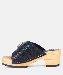 Rag & Co YORUBA Braided Black Leather Buckled Slide Clogs