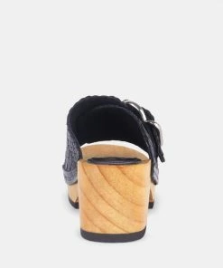 Rag & Co YORUBA Braided Black Leather Buckled Slide Clogs