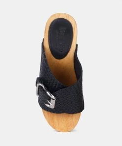 Rag & Co YORUBA Braided Black Leather Buckled Slide Clogs