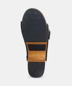 Rag & Co YORUBA Braided Black Leather Buckled Slide Clogs