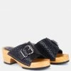 Rag & Co YORUBA Braided Black Leather Buckled Slide Clogs