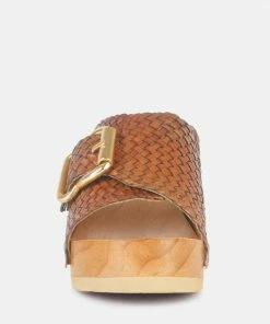 Rag & Co YORUBA Braided Tan Leather Buckled Slide Clogs SS'22