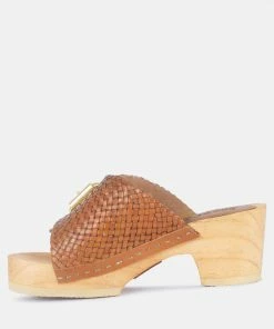 Rag & Co YORUBA Braided Tan Leather Buckled Slide Clogs SS'22
