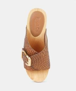 Rag & Co YORUBA Braided Tan Leather Buckled Slide Clogs SS'22