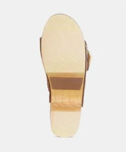 Rag & Co YORUBA Braided Tan Leather Buckled Slide Clogs SS'22