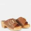 Rag & Co YORUBA Braided Tan Leather Buckled Slide Clogs SS'22