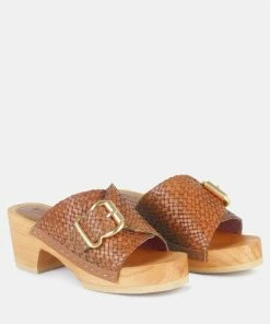 Rag & Co YORUBA Braided Tan Leather Buckled Slide Clogs SS'22