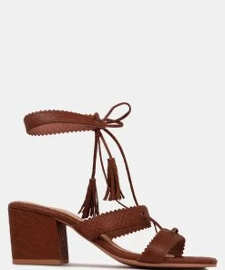 Rag & Co ZENA Brown Croc Texture Leather Sandal