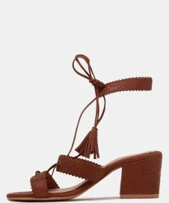Rag & Co ZENA Brown Croc Texture Leather Sandal