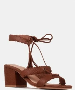 Rag & Co ZENA Brown Croc Texture Leather Sandal