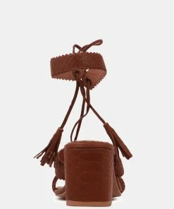 Rag & Co ZENA Brown Croc Texture Leather Sandal