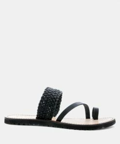 Rag & Co Flats ZINA Black Braided Leather Flat Sandal