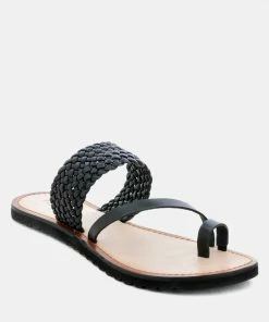 Rag & Co Flats ZINA Black Braided Leather Flat Sandal
