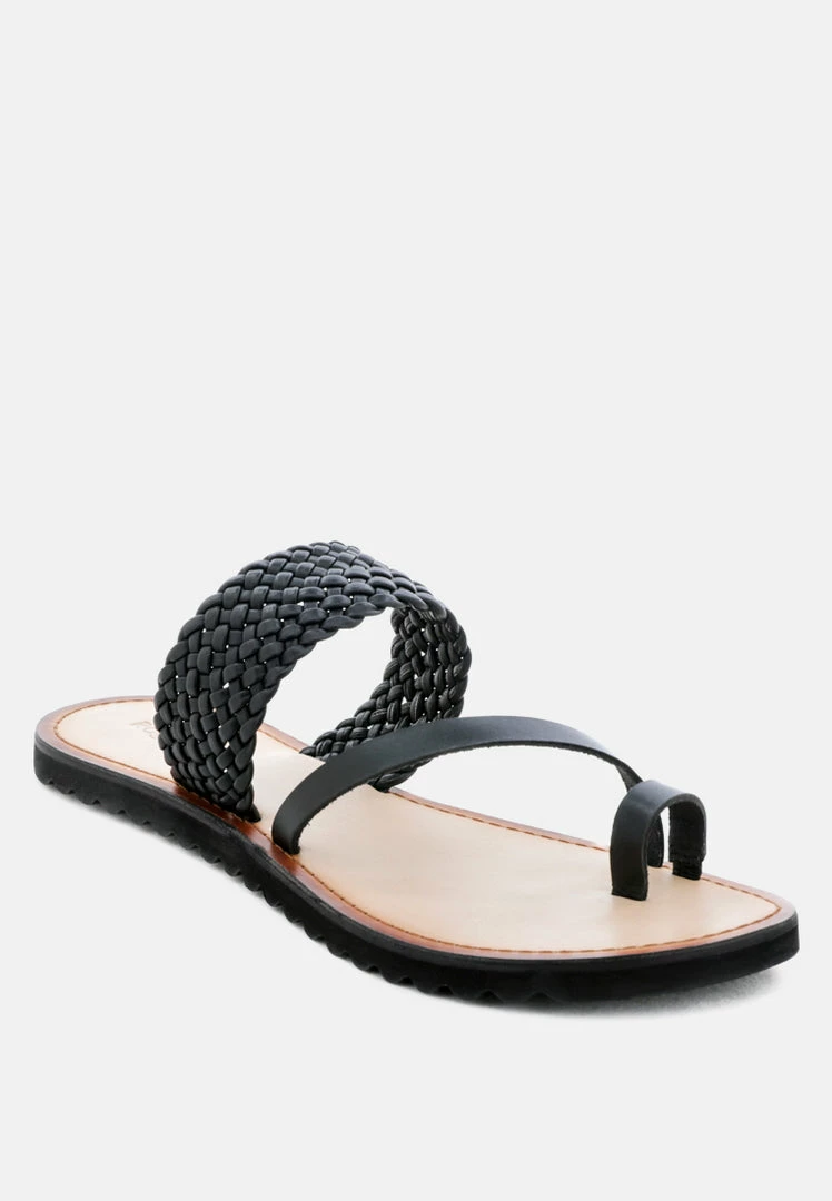Rag & Co Flats ZINA Black Braided Leather Flat Sandal 3 Rag & Co Flats ZINA Black Braided Leather Flat Sandal