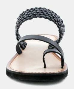 Rag & Co Flats ZINA Black Braided Leather Flat Sandal 10 Rag & Co Flats ZINA Black Braided Leather Flat Sandal