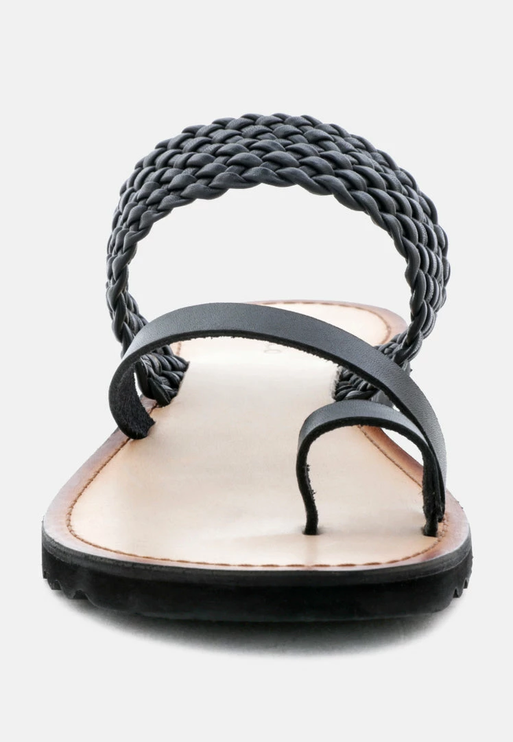 Rag & Co Flats ZINA Black Braided Leather Flat Sandal 5 Rag & Co Flats ZINA Black Braided Leather Flat Sandal