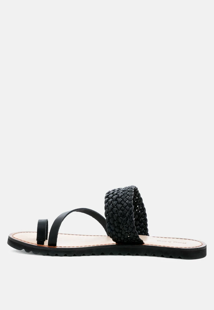 Rag & Co Flats ZINA Black Braided Leather Flat Sandal 6 Rag & Co Flats ZINA Black Braided Leather Flat Sandal